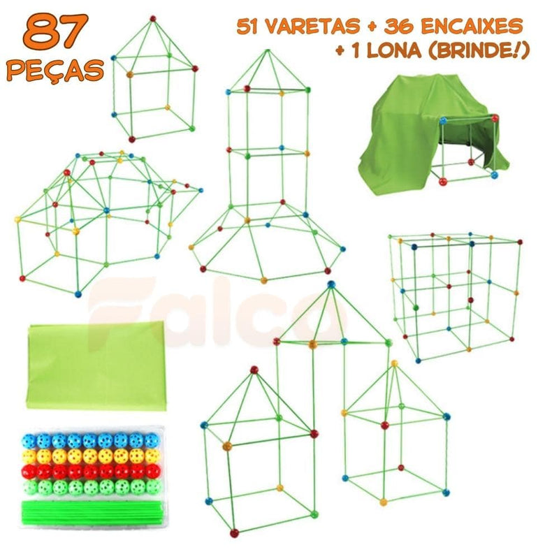 Kit de Construção Cabana Kids + Lona (BRINDE!) + Ebook Desenvolvimento Infantil (BRINDE!)